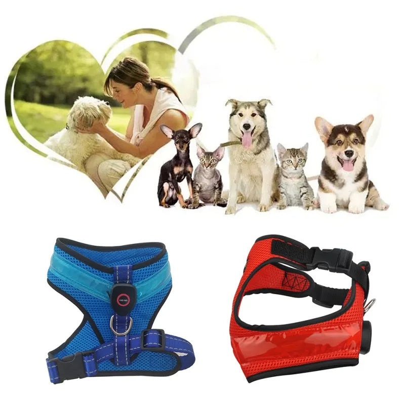 LED Luminous Dog Harness USB Charging Dog Chest Strap Vest Pet Safety Reflective Harness