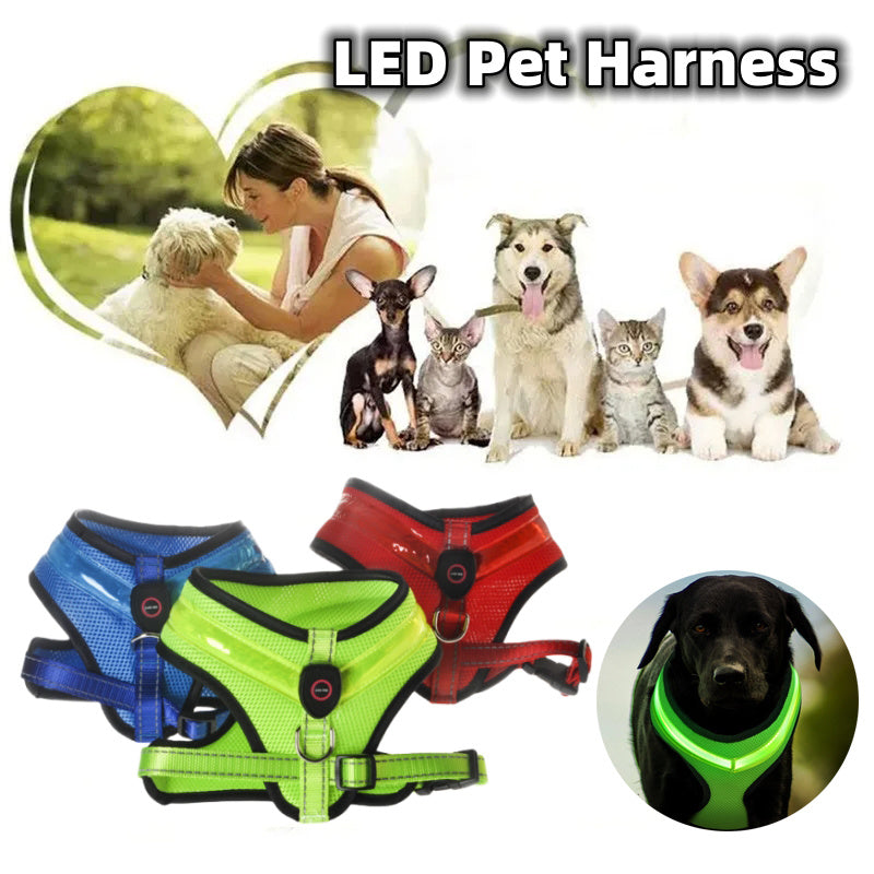 LED Luminous Dog Harness USB Charging Dog Chest Strap Vest Pet Safety Reflective Harness