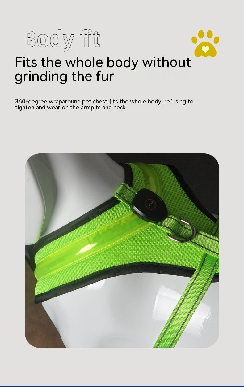 LED Luminous Dog Harness USB Charging Dog Chest Strap Vest Pet Safety Reflective Harness