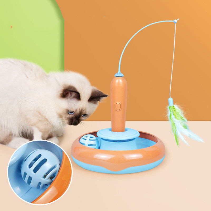 2 In 1 Pet Cat Toy With Feather For Self-play Cat Turntable Fun