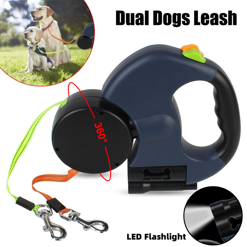 Retractable Multi Dog Leash For Small Dogs Reflective Dual Pet Leash Lead 360 Swivel