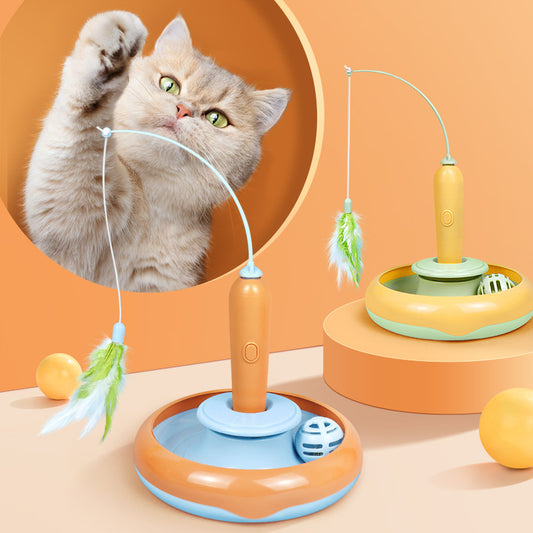 2 In 1 Pet Cat Toy With Feather For Self-play Cat Turntable Fun