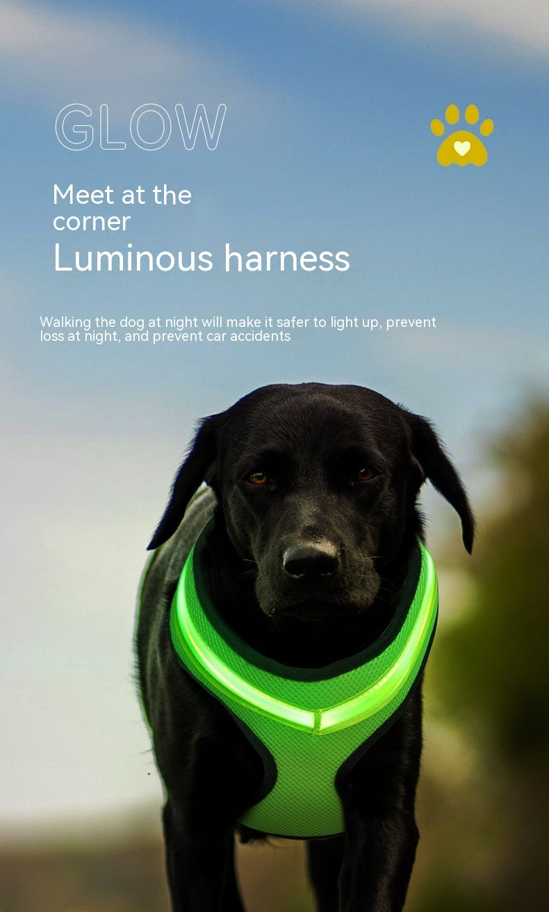 LED Luminous Dog Harness USB Charging Dog Chest Strap Vest Pet Safety Reflective Harness