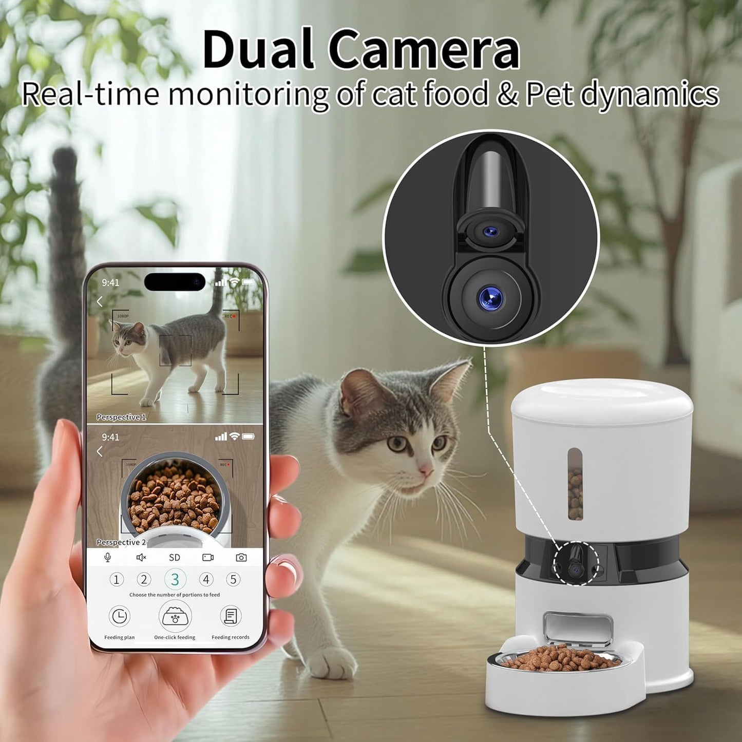 1080P HD Camera - Equipped Automatic Cat Feeder 4L Pet Timed Dog Feeding Dispenser With Freshness Preservation And Low - Food Sensor. Up To 10 Meals Per Day, Controlled By Smart APP